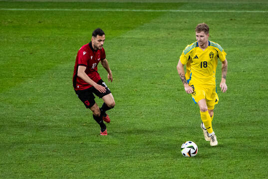 Nedim Bajrami of Albania and Samuel Gustafson of Sweden