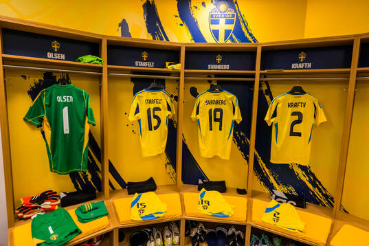 Jerseys of goalkeeper Robin Olsen, Carl Starfelt, Mattias
