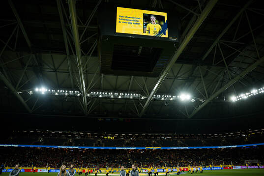 A message to hospitalised player Kristoffer Olsson is shown