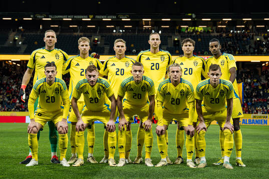 The starting eleven of Sweden pose for a team photo