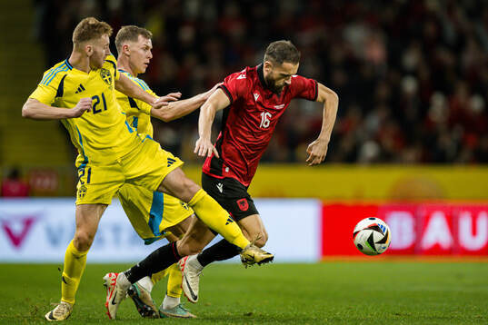 Dejan Kulusevski and Emil Krafth of Sweden against Sokol
