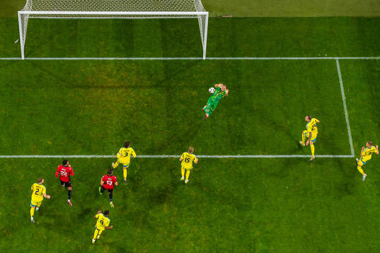 Goalkeeper Robin Olsen of Sweden makes a save