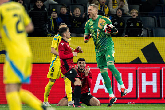 Armando Broja of Albania and Jasir Asani reacts infront of
