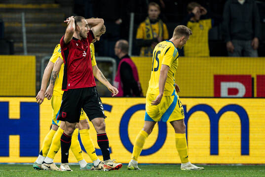 Jasir Asani of Albania looks dejected