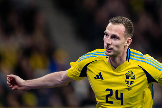 Gustaf Nilsson of Sweden celebrates the 1-0 goal