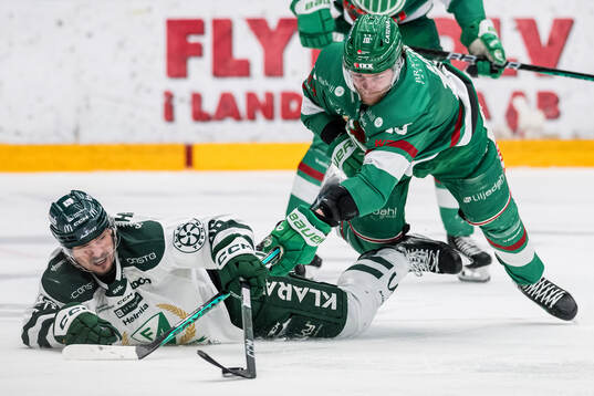 Färjestads David Tomasek och Rögles Rodrigo Abols