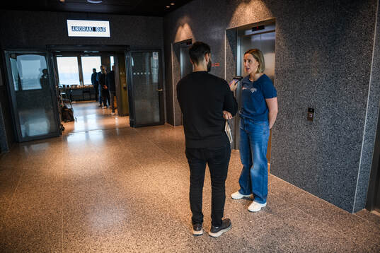 Hanna Olsson of Sweden is being interviewed at a press