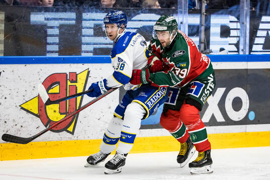 Leksands Olle Alsing och Frölundas Mikael Ruohomaa nder