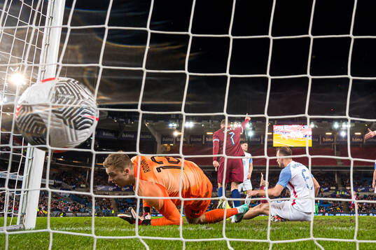Alexander Sørloth of Norwat celebrates