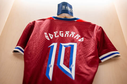 The kit of Martin Ødegaard of Norway in the dressing room