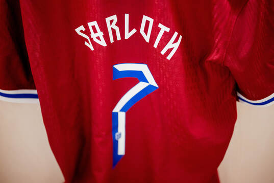 The kit of Alexander Sørloth of Norway in the dressing room