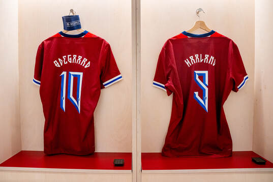 The kits of Martin Ødegaard and Erling Braut Haaland of