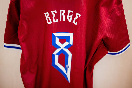 The kit of Sander Berge of Norway in the dressing room