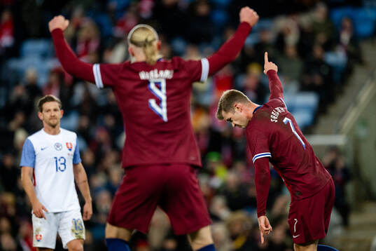 Alexander Sørloth and Erling Braut Haaland of Norway