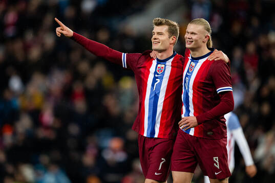 Alexander Sørloth and Erling Braut Haaland of Norway