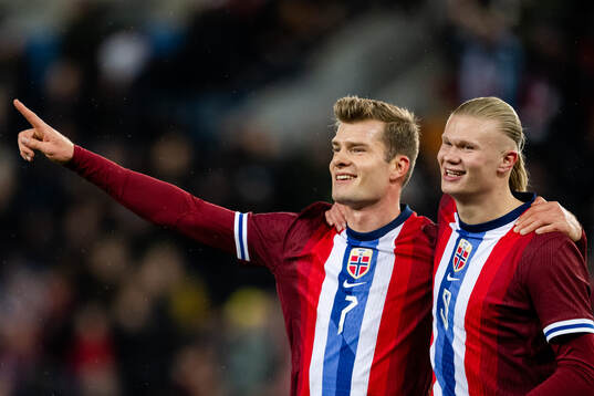 Alexander Sørloth and Erling Braut Haaland of Norway