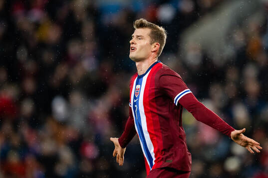 Alexander Sørloth of Norway celebrates