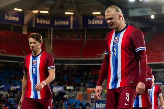 Sander Berge and Erling Braut Haaland of Norway