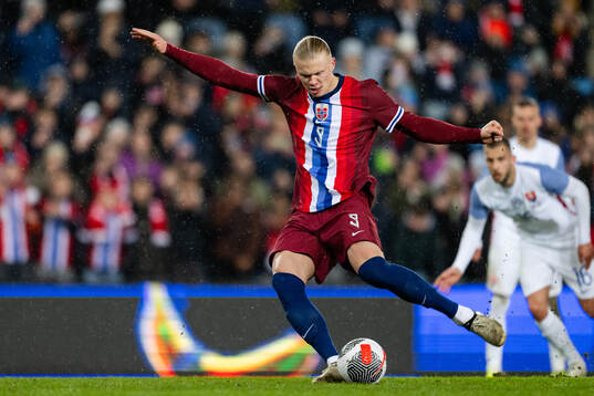 Erling Braut Haaland of Norway with a penalty kick
