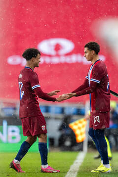 Oscar Bobb and Antonio Nusa of Norway