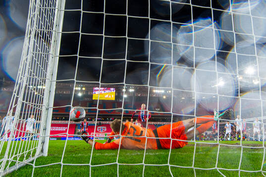 Goalkeeper Marek Rodak of Slovakia saves a penalty kick