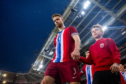 Kristoffer Ajer of Norway enters the pitch