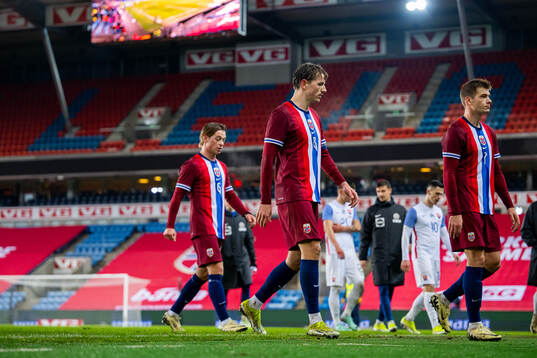 Patrick Berg, Sander Berge and Alexander Sørloth of Norway