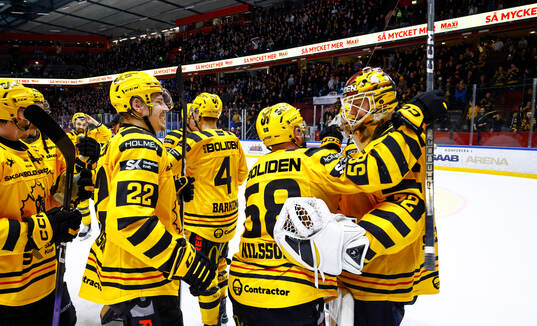 Skellefteås spelare jublar och tackar målvakt Linus