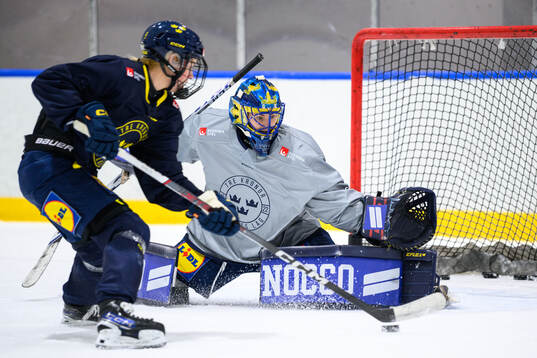 Goaltender Ida Boman of Sweden at a practice session