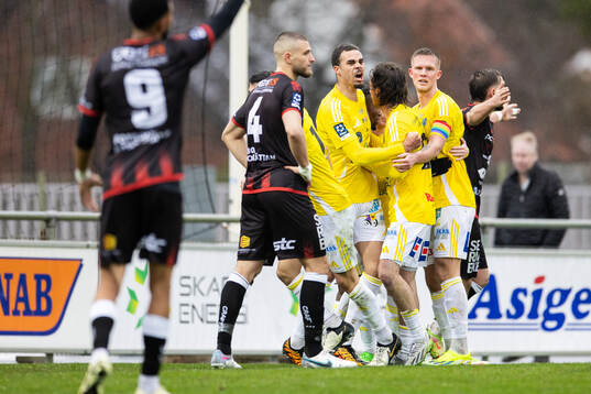 Falkenbergs spelare jublar