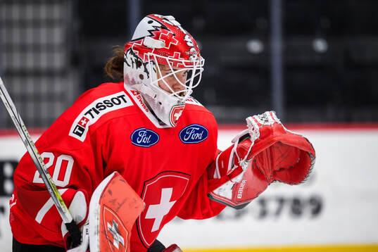 Goaltender Andrea Braendli of Switzerland