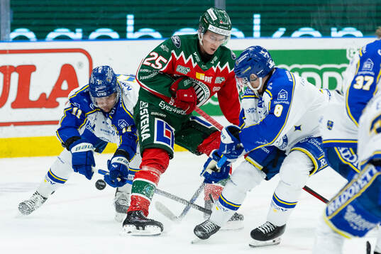 Leksands Martin Karlsson och Matt Caito mot Frölundas