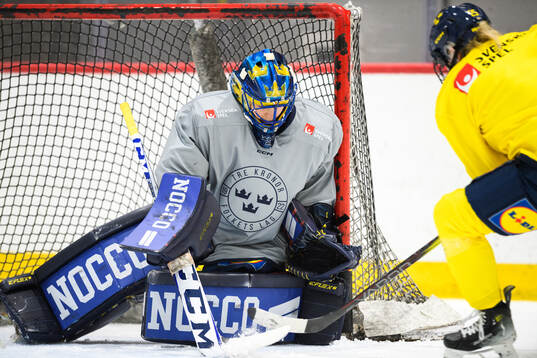 Goaltender Ida Boman of Sweden at a practice session