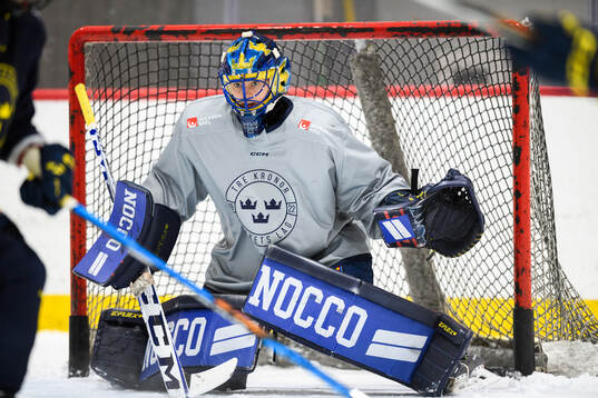 Goaltender Ida Boman of Sweden at a practice session