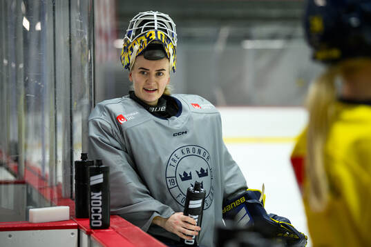 Goaltender Emma Söderberg of Sweden at a practice session