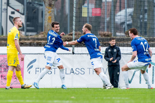 Trelleborgs Armin Culum och Pierre Dahlin Larsen jublar