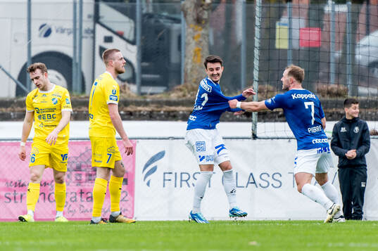 Trelleborgs Armin Culum och Pierre Dahlin Larsen jublar