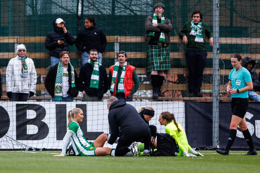 Hammarbys Alice Carlsson och målvakt Anna Tamminen har ont