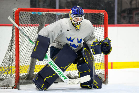 Goaltender Emma Söderberg of Sweden at a practice session