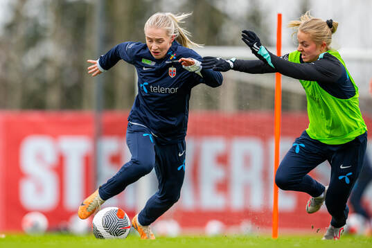 Thea Bjelde and Emilie Woldvik of the Norwegian women's