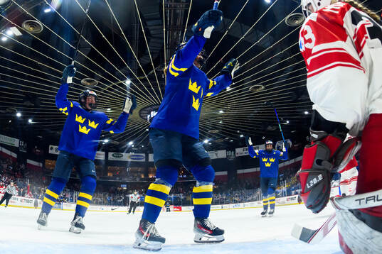 Sara Hjalmarsson and Sofie Lundin of Sweden celebrates