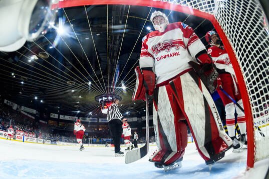 Goaltender Emma-Sofie Nordstrom of Denmark looks dejected