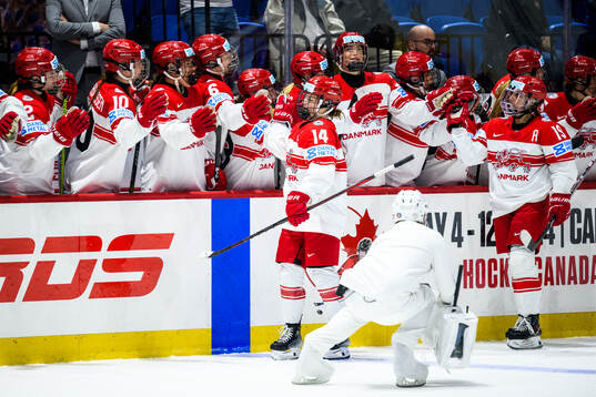 Nicoline Jensen of Denmark celebrates scoring 1-3