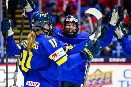 Josefin Bouveng of Sweden celebrates with Sara Hjalmarsson