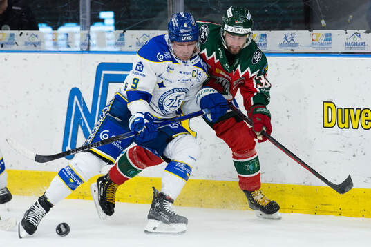 Leksands Patrik Zackrisson och Frölundas Mikael Ruohomaa