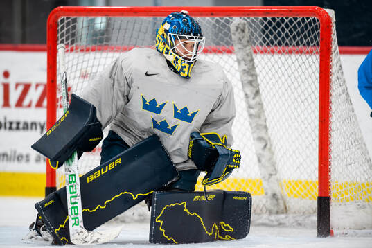 Goaltender Emma Söderberg of Sweden at a practice session