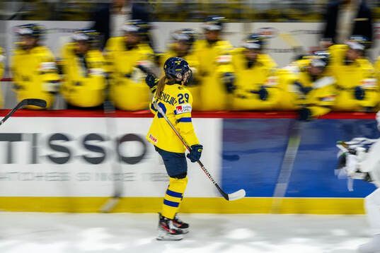 Felizia Wikner-Zienkiewicz of Sweden celebrates scoring 4-0
