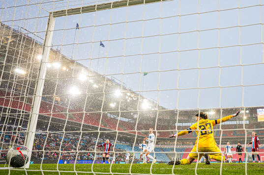 Thea Bjelde of Norway scores the 3-0 goal