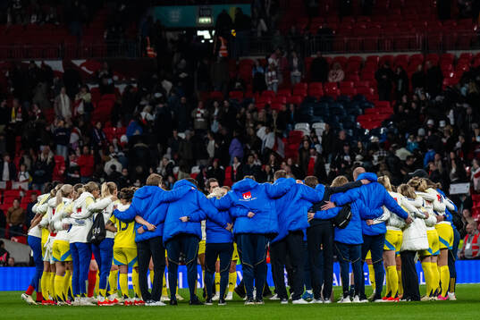 Players and staff of Sweden gather