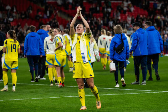 Magdalena Eriksson of Sweden recognizes the audience